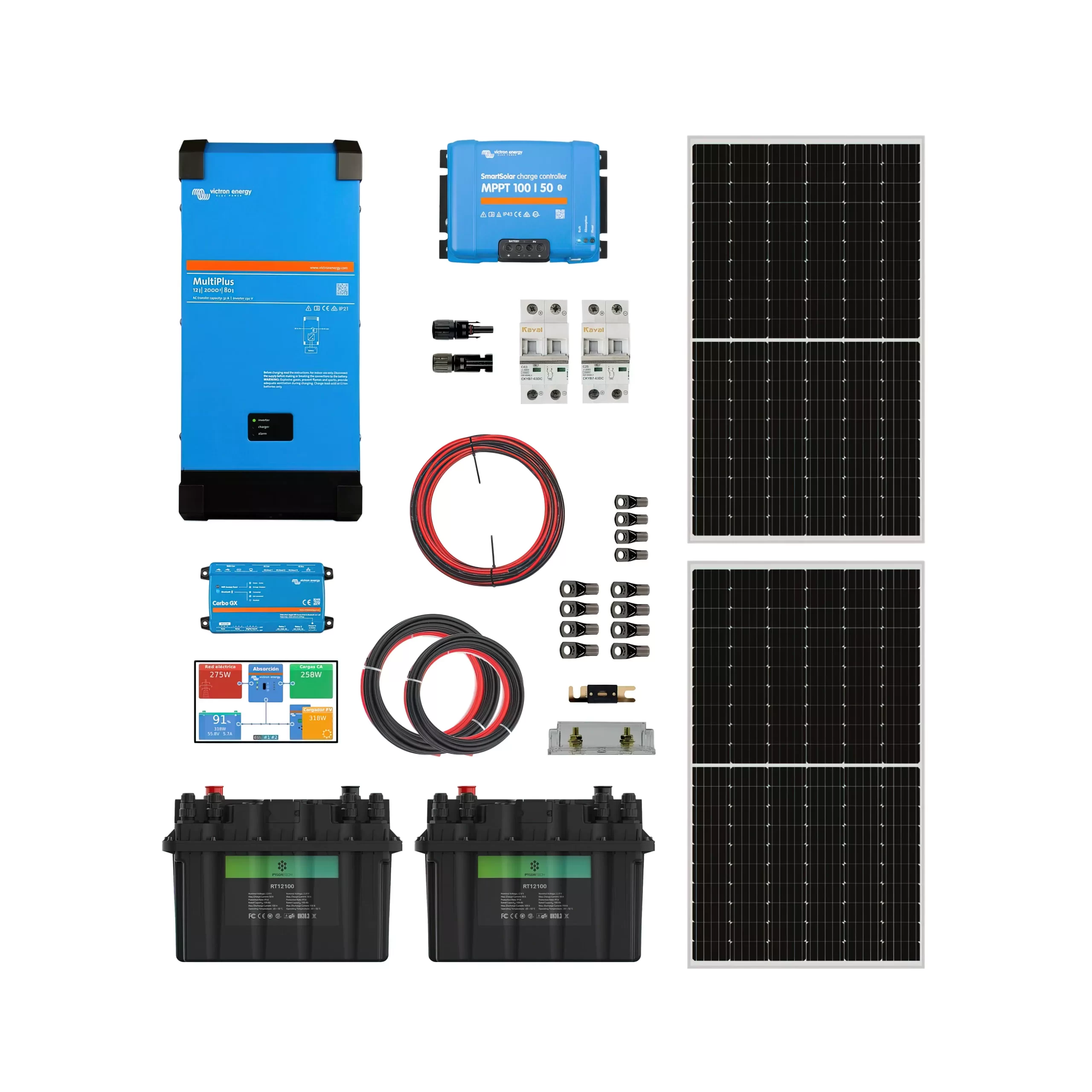 Kit Solar 3,5kWh x Día, 2.0 kVA MPPT 50A Con Batería de Litio, Ecosolares
